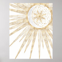 Elegant Gold Doodles Sun Moon Mandala Design