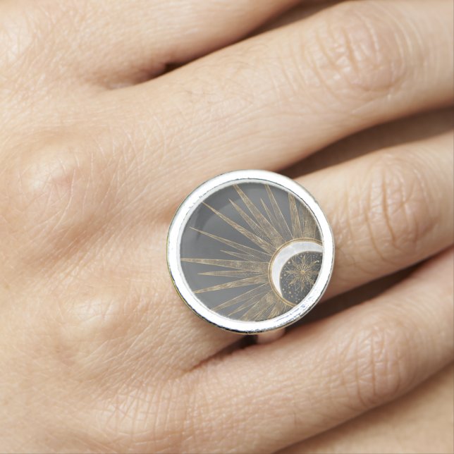 Elegant Gold Doodles Sun Moon Mandala Design Ring (In Situ)