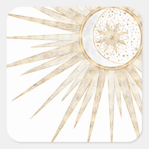 Elegant Gold Doodles Sun Moon Mandala Design Square Sticker