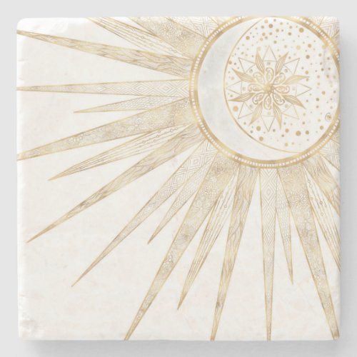 Elegant Gold Doodles Sun Moon Mandala Design Stone Coaster