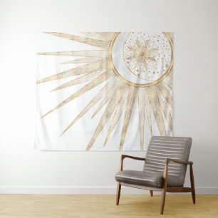 Elegant Gold Doodles Sun Moon Mandala Design Tapestry