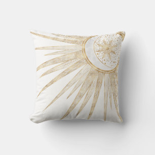 Elegant Gold Doodles Sun Moon Mandala Design Throw Pillow