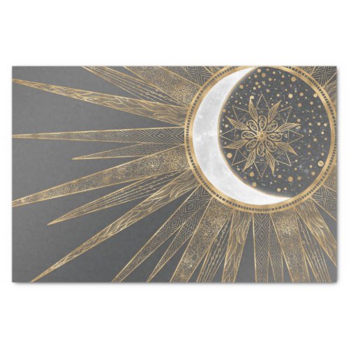 Elegant Gold Doodles Sun Moon Mandala Design Tissue Paper