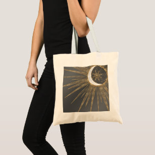 Elegant Gold Doodles Sun Moon Mandala Design Tote Bag