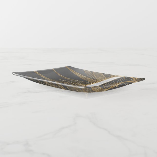Elegant Gold Doodles Sun Moon Mandala Design Trinket Tray (Angled)