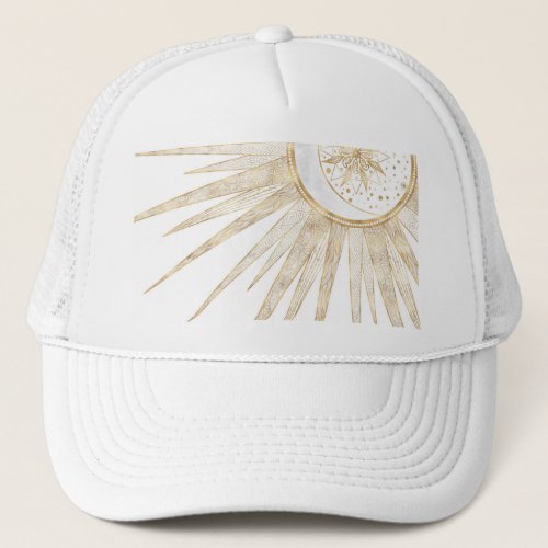 Elegant Gold Doodles Sun Moon Mandala Design Trucker Hat