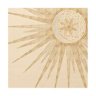 Elegant Gold Doodles Sun Moon Mandala Design Wood Wall Art