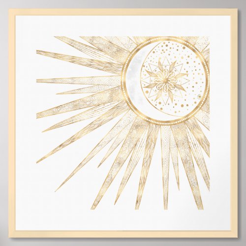Elegant Gold Doodles Sun Moon Mandala Framed Art
