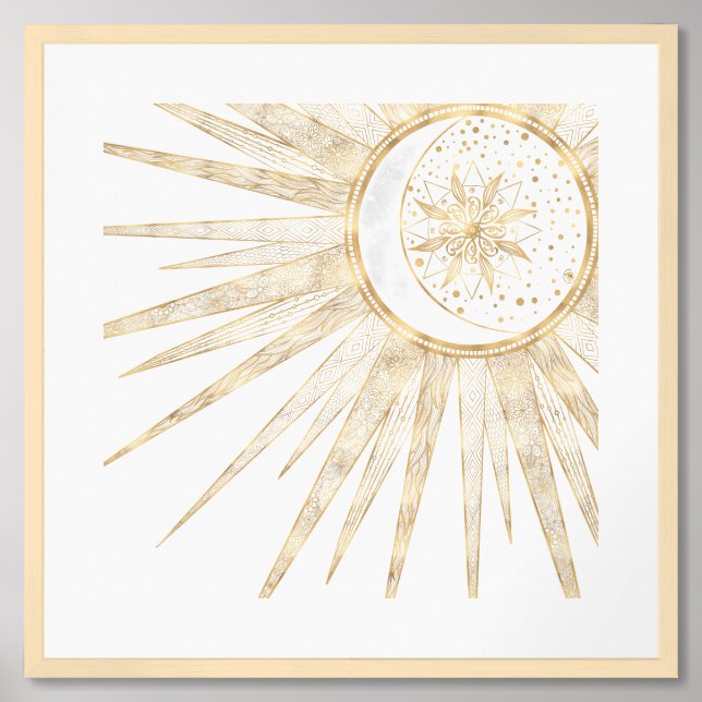 Elegant Gold Doodles Sun Moon Mandala Framed Art (Framed Front)