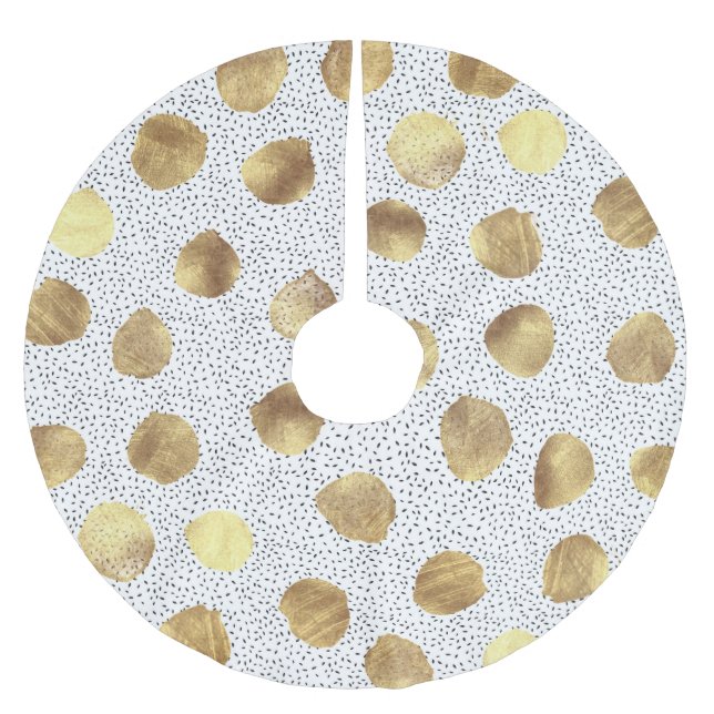 Elegant gold dots and brush strokes brushed polyester tree skirt (Front)
