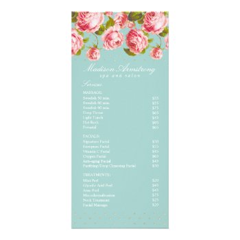 Elegant Gold Dots & Pink Roses Custom Spa Template Rack Card by Jujulili at Zazzle