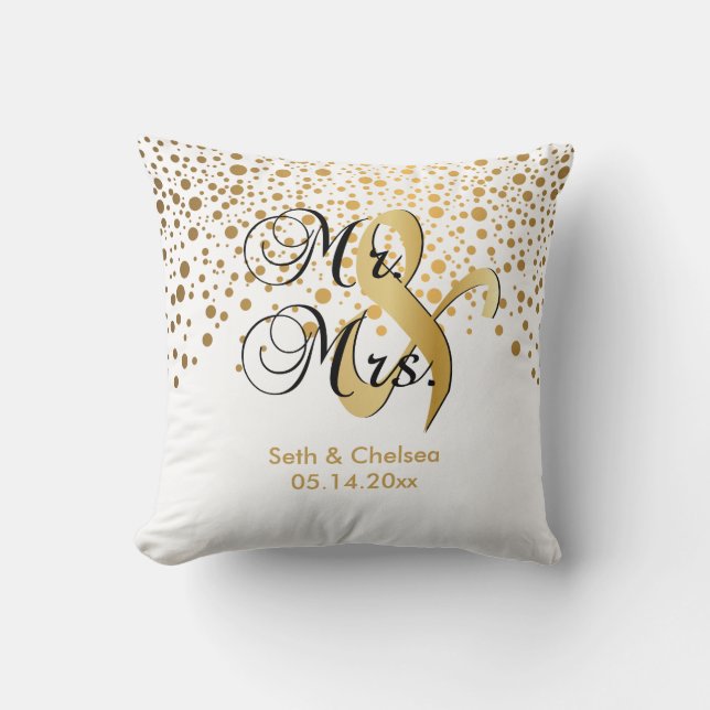 Elegant Gold Dots | Wedding | Personalize Throw Pillow (Front)