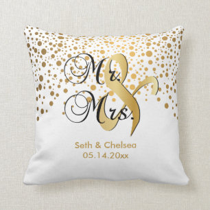 Elegant Gold Dots Wedding Personalize Throw Pillow