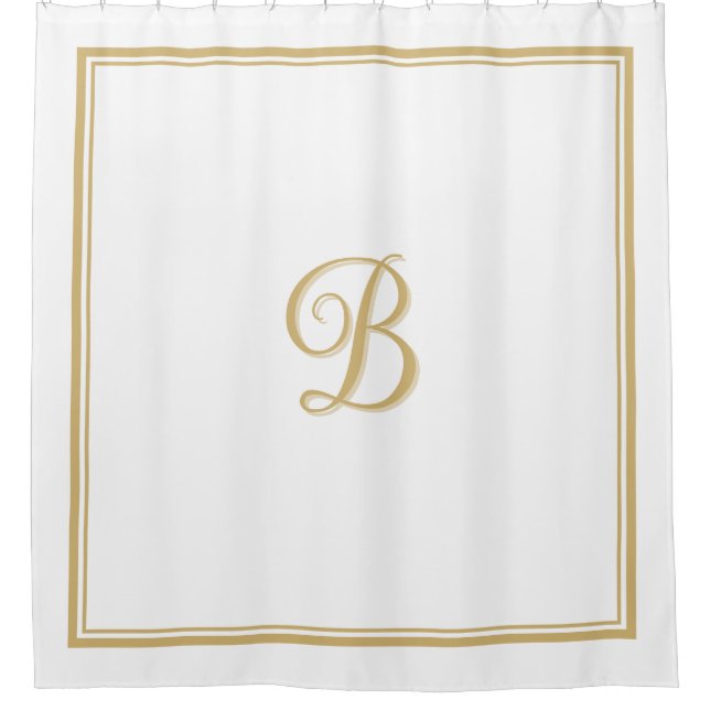 Elegant Gold Double Border Script Monogram  Shower Curtain (Front)