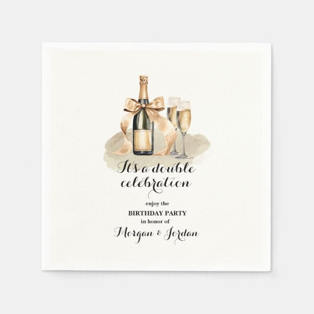 Elegant Gold Double Celebration Joint Birthday Napkins (Front)