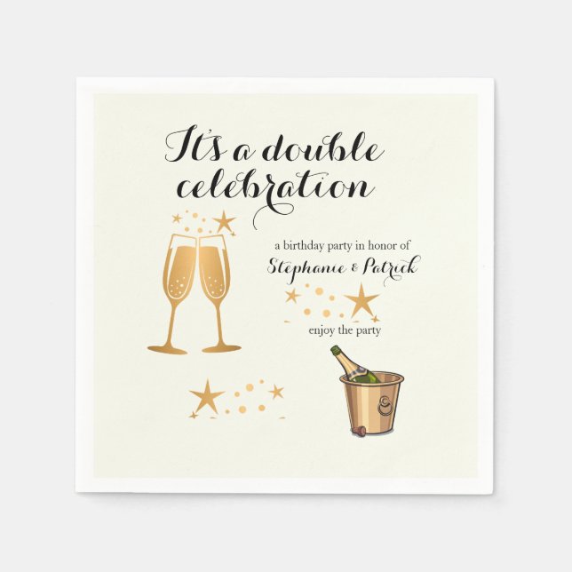 Elegant Gold Double Celebration Joint Birthday Napkins (Front)