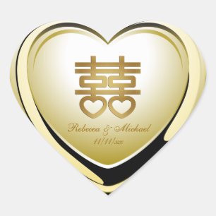 Elegant Gold Double Happiness Heart Sticker