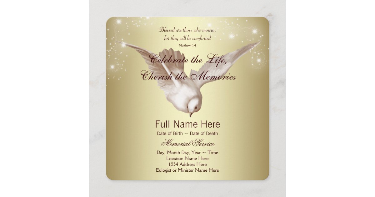 Elegant Gold Dove In Loving Memory Memorial Announcement Zazzle Com