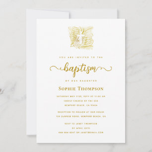 Elegant Gold Dove White Cross Religious Baptism Invitation