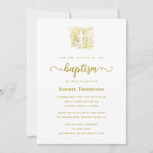 Elegant Gold Dove White Cross Religious Baptism Invitation