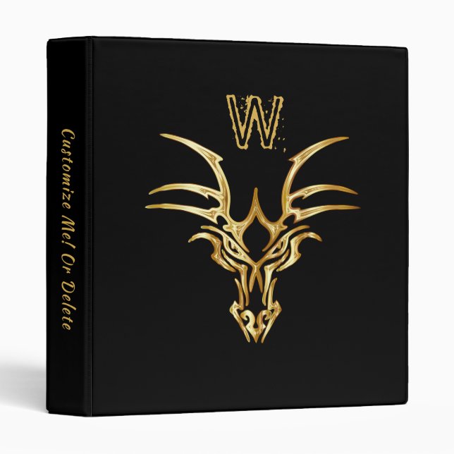 Elegant Gold Dragon Head Initial Fantasy 3 Ring Binder (Front/Spine)