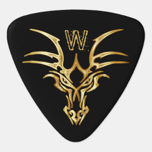 Elegant Gold Dragon Head Monogrammed Custom Guitar Pick