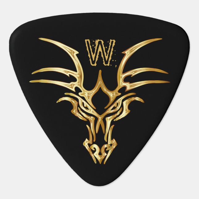 Elegant Gold Dragon Head Monogrammed Custom Guitar Pick (Front)