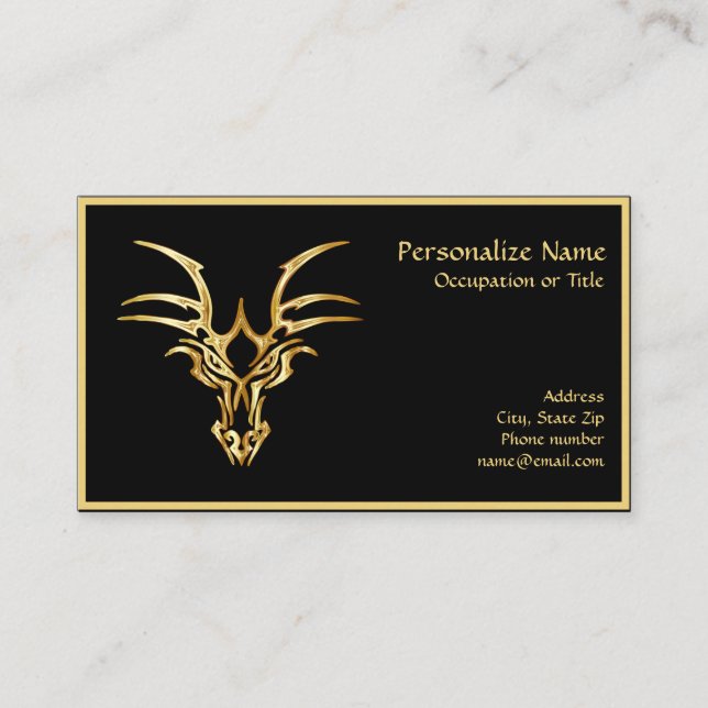 Elegant Gold Dragon Head on Black Business Card (Front)