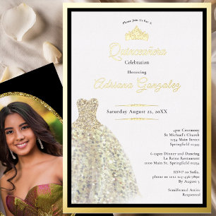 Elegant gold dress 15th birthday Quinceanera Foil Invitation