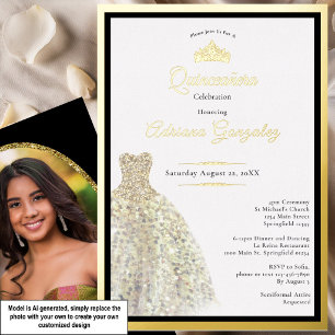 Elegant gold dress 15th birthday Quinceanera Foil Invitation