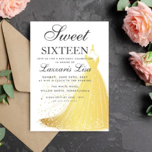 Elegant Gold Dress Sweet Sixteen 16 Birthday Invitation
