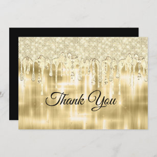 Elegant gold dripping glitte thank you card