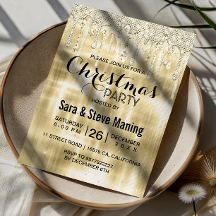 Elegant gold dripping glitter Christmas Invitation