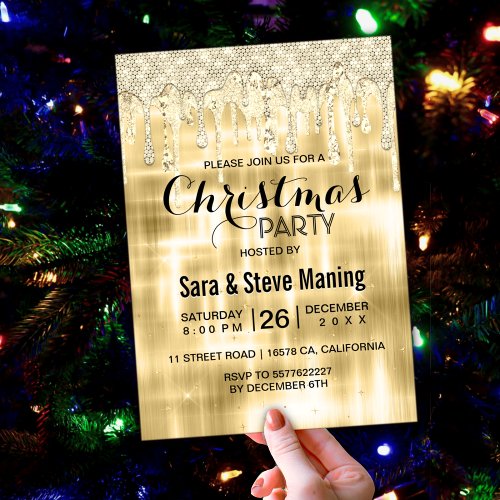 Elegant gold dripping glitter Christmas  Invitation