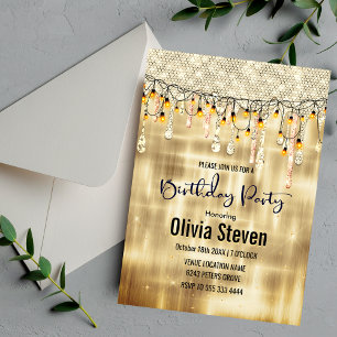 Elegant gold dripping glitter monogram invitation