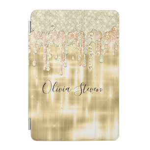 Elegant gold dripping glitter monogram iPad mini cover