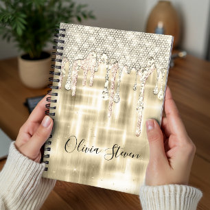 Elegant gold dripping glitter monogram notebook