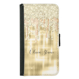 Elegant gold dripping glitter monogram samsung galaxy s5 wallet case
