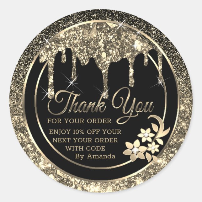 Elegant gold drips thank you classic round sticker (Front)