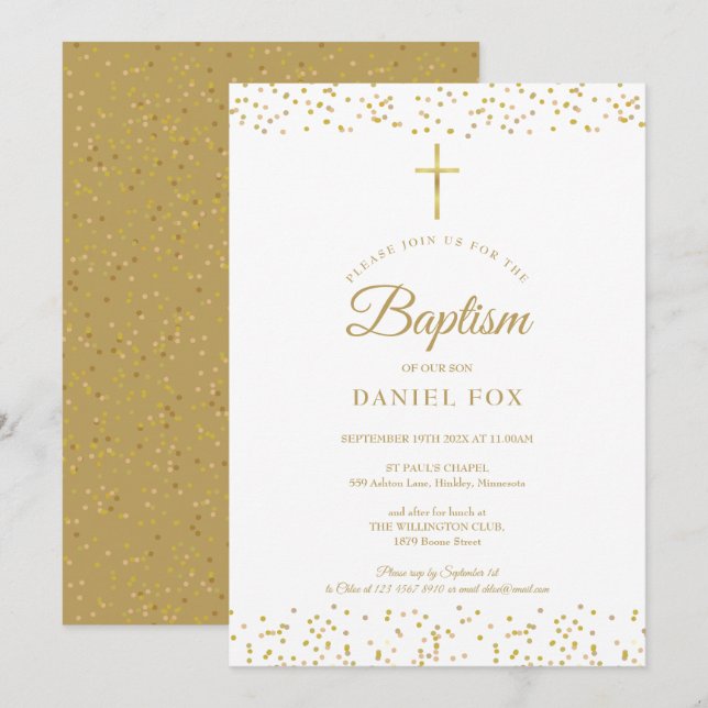 Elegant Gold Dust Baptism Christening Invitation (Front/Back)