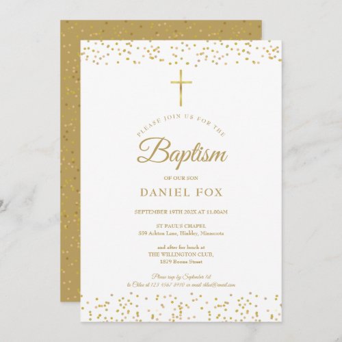 Elegant Gold Dust Baptism Christening Invitation