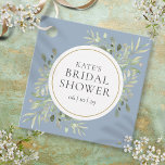 Elegant Gold Dusty Blue Greenery Bridal Shower Favor Tags<br><div class="desc">Featuring delicate watercolor greenery leaves on a dusty blue background,  this chic botanical bridal shower design can be personalized with your special bridal shower information. Designed by Thisisnotme©</div>