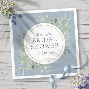 Elegant Gold Dusty Blue Greenery Bridal Shower Napkins