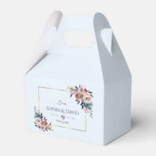 Elegant Gold Dusty Blue Pink Floral Wedding Favor Boxes
