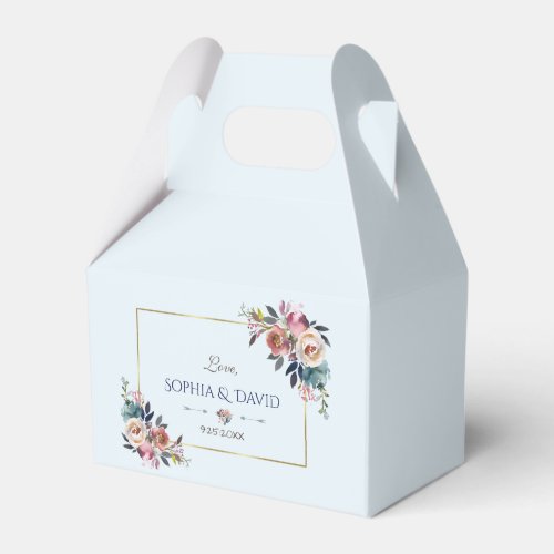 Elegant Gold Dusty Blue Pink Floral Wedding Favor Boxes