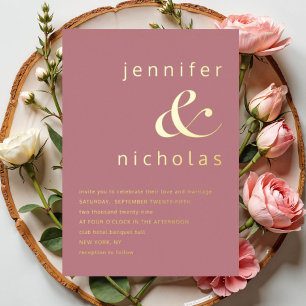 Elegant Gold Dusty Rose  Ampersand Wedding  Foil Invitation