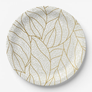 Elegant gold earthy leaf delight paper plates