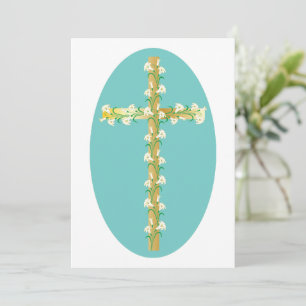 Elegant Gold Easter Cross with White Lilies Invitation