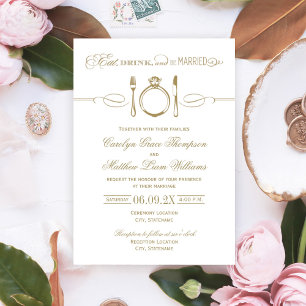 Elegant Gold Eat Drink Be Married Wedding Invitation