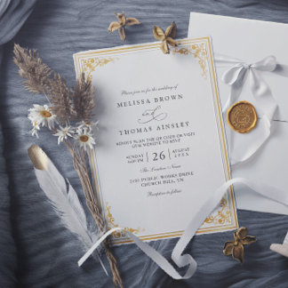 Elegant Gold Ecru Classic Simple Modern Wedding Invitation